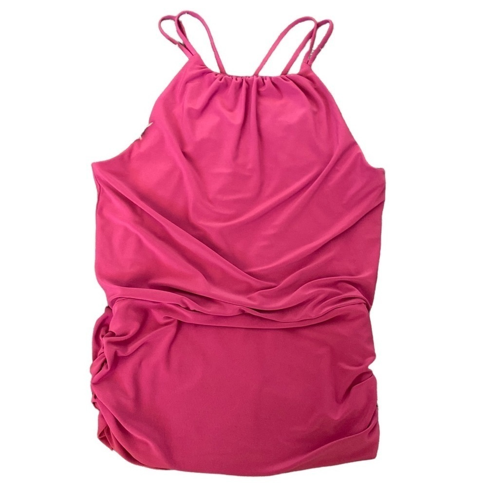 𝅺WHITE House Black Market Ruched Fuchsia Halter Cami Size Small